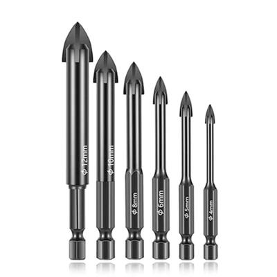 6 Pcs/Set Cemented Carbide Cross Hex Drill Bits Set,Professional Glass and Tile Drill Bits,Efficient Universal Drilling Tool