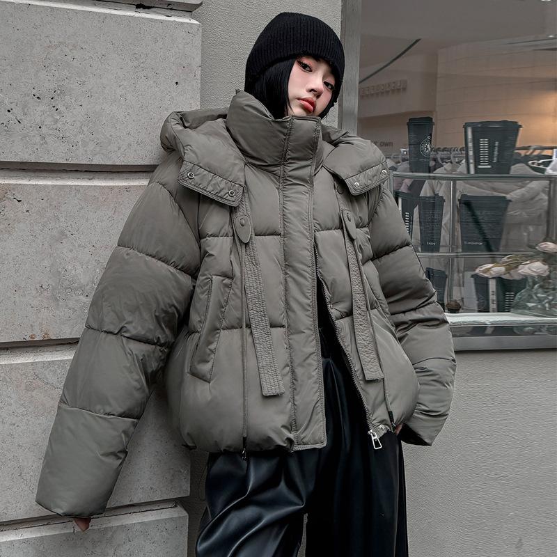 European short cotton-padded women's winter new coffee fashion hooded thickened bread jacket jacket
