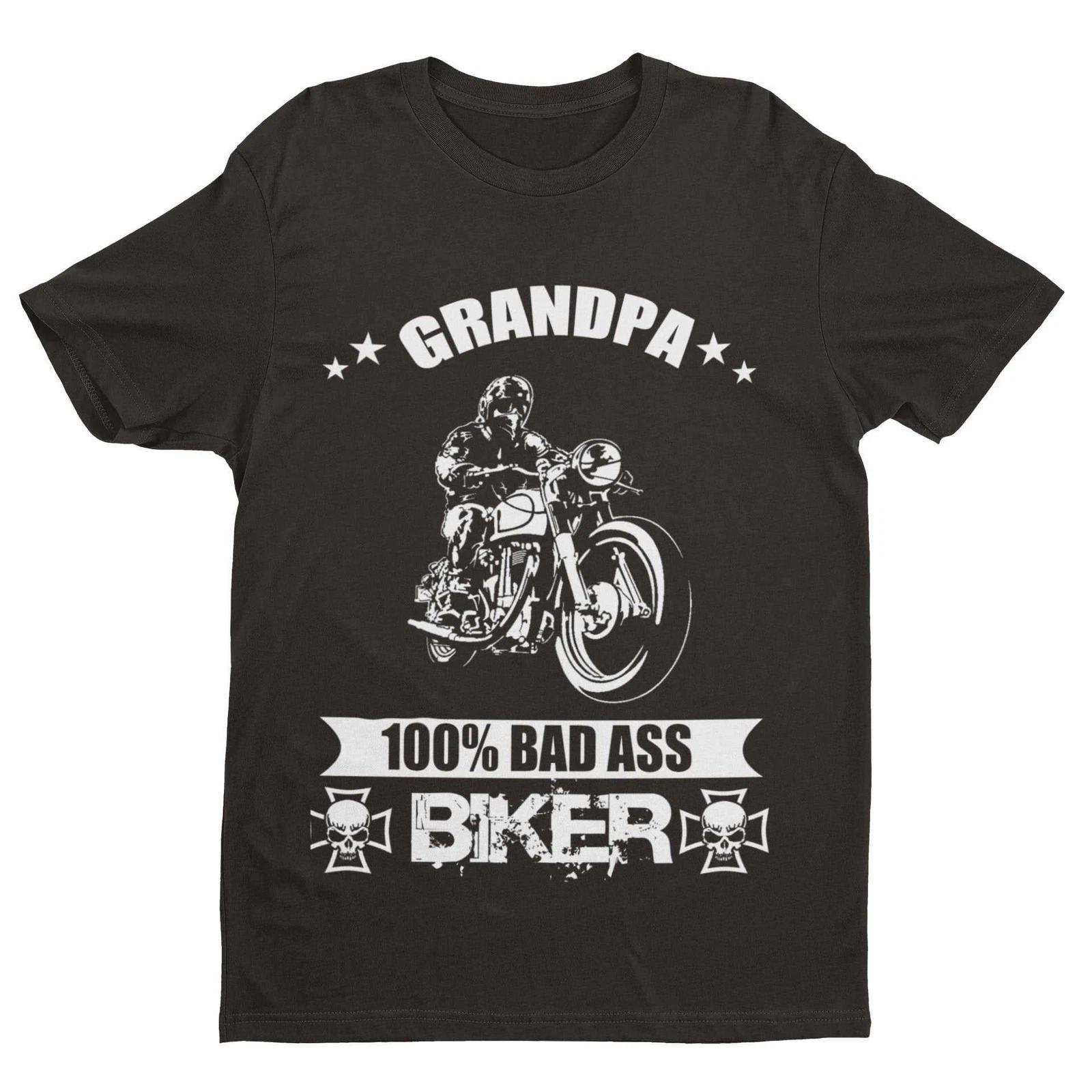 Biker Grandpa T Shirt 100% Bad Ass Biker Funny Gift Idea Grandad Motorcycle Bike 2XL