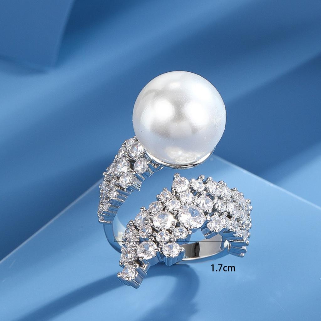 French Full Diamond Small Fresh Pearl Ring Women's Personality Inlaid Zir*****pening Adjustable Ring Versatile Jewelry