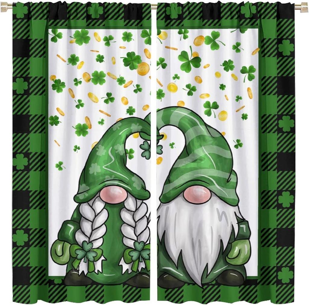 St Patrick's Day Decor Curtain St Patrick Leprechaun Gnome Green Hat St. Patrick's Day Shaamrock for Home Kitchen Livingroom