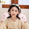 Capybara Student Half-Finger Flip Gloves Mink Fleece Warm Knitted Mittens  for Boys Girls