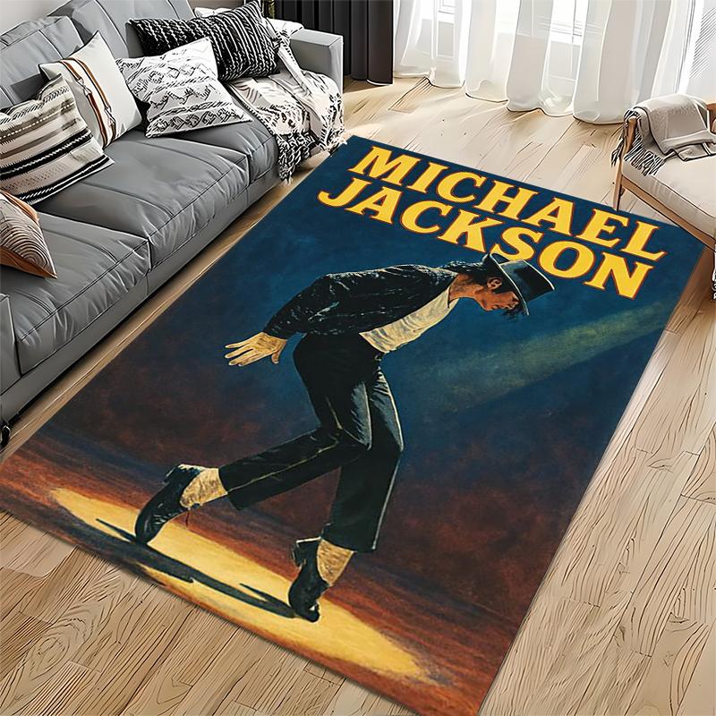 Music Legend Area Rug, Michael Jackson Moonwalk Top Hat Stage Spotlight Vintage Poster Print, Pop Fan Room Decor, Non-Slip Mat