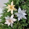 Artificial Holiday Flowers Glitter Poinsettia Flowers Shimmering Stamen Textured Look With Pearls Glitter Flower