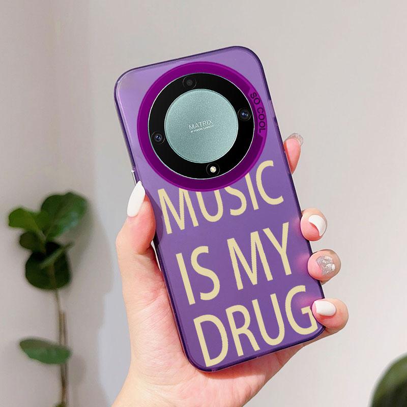 Black MUSIC IS MY DRUG Luck Print Art Design Pattern Phone Case for Honor 400 Lite 200 Pro X9c X9b 90 X8a X9a X6b X7b X8b Cover