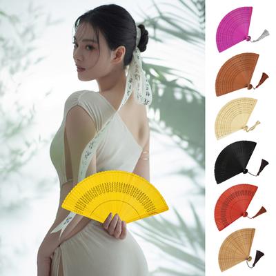 Chinese Ancient Style Hand Fan Full Bamboo Folding Fan Hanfu Dance Hollow Bamboo Fan Performance Props Wedding Home Decor Crafts