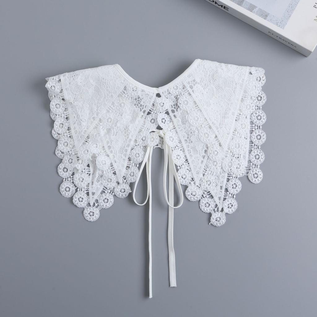 Women's White Decorative Fake Collar Shawl Wrap Hollow Out Detachable Versatile Collar Fashionable Shawl with Shoulder Straps
