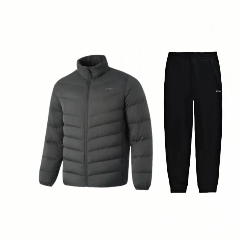 

Li Ning Американский стиль стойка воротник принт логотипа свободный длинный рукав эластичная талия длинные брюки повседневный спортивный костюм костюм унисекс AYMU091-3+AKLSC99-1 L