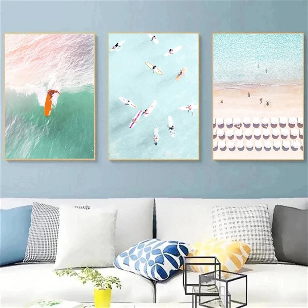 Seascape Canvas Poster Surfing Wall Art Summer Beach Sea Print Shell Posters Painting Nordic Wall Pictures Living Room Decor