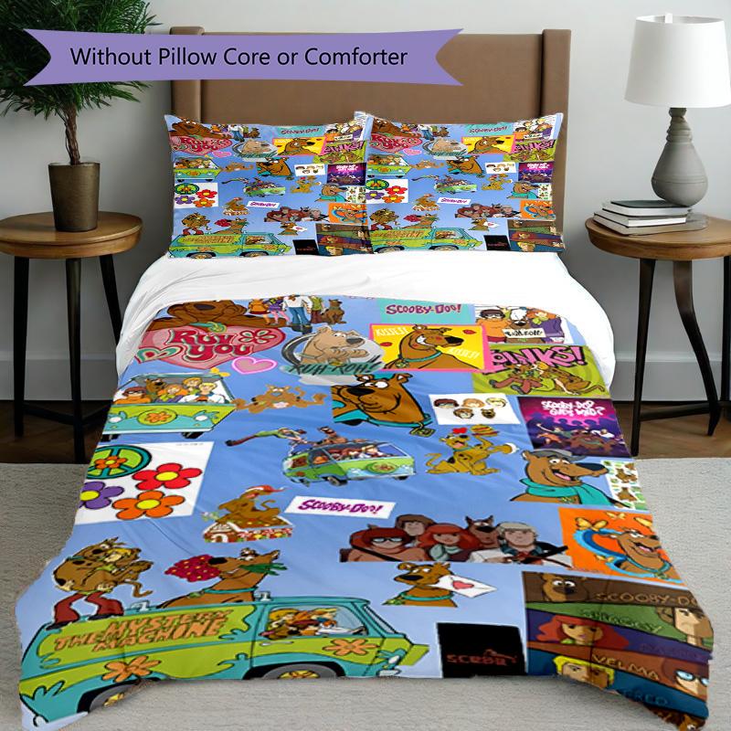3pcs Duvet Cover Set (1*Duvet Cover + 2*Pillowcase, Without Core), Scooby Print Bedding Set, Bedroom Decor, All‑Season, Birthday Gift