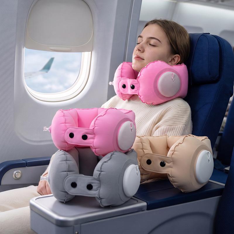 Portable Inflatable U-Shaped Neck Pillow for Travel, Office, Car & Airplane Nap Support