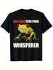 Herren Damen Rotaugenlaubfrosch Flüsterer T-Shirt 100% Baumwolle Atmungsaktiv Schweißableitend Schwarzes T-Shirt mit aufgerichtetem grünen Frosch