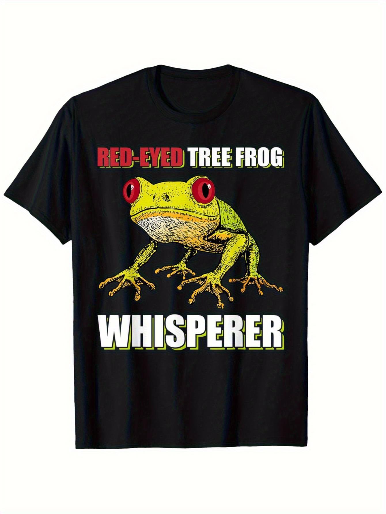 Mens  Womens RedEyed Tree Frog Whisperer TShirt  100 Cotton Breathable SweatWicking Black Tee with Rearing Green Frog S
