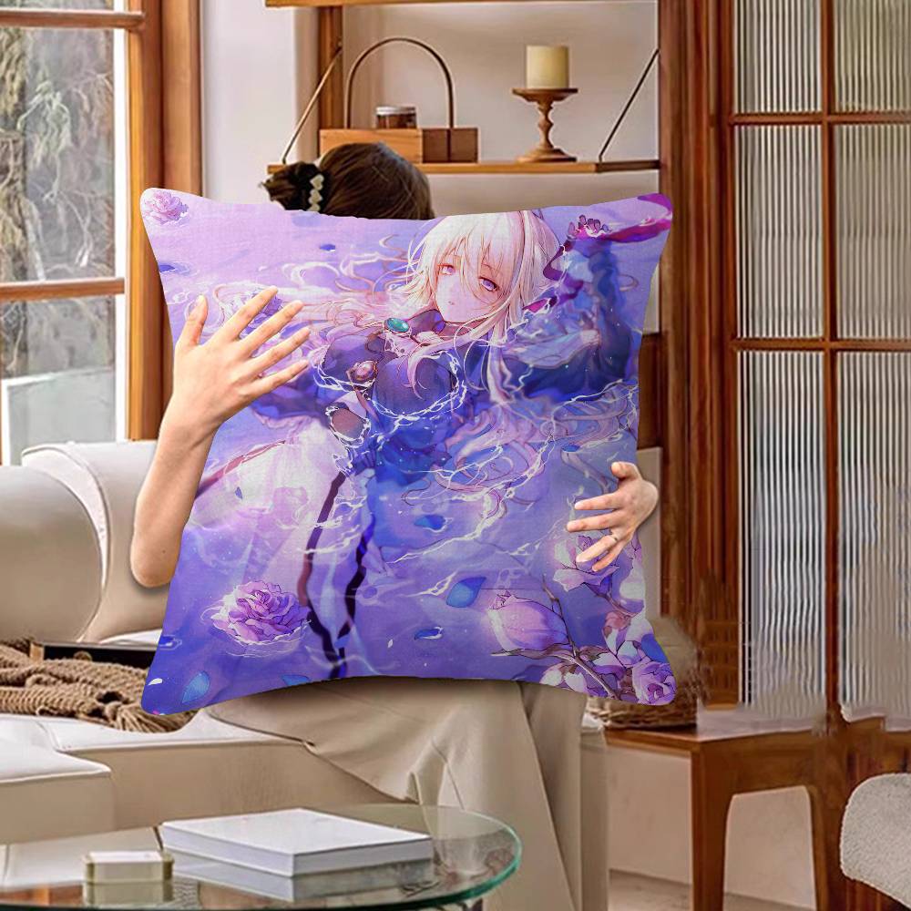 Anime Violet Evergarden Pillow Covers Cartoon Sofa Decorative Home Double-sided Printing Short Plush Cute Cushion Cover