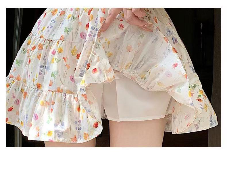 Women's Floral Print A-Line Mini Skirt - Summer High Waist, Slimming Korean Style, Sweet Pleated, Petite Layered Cake Design