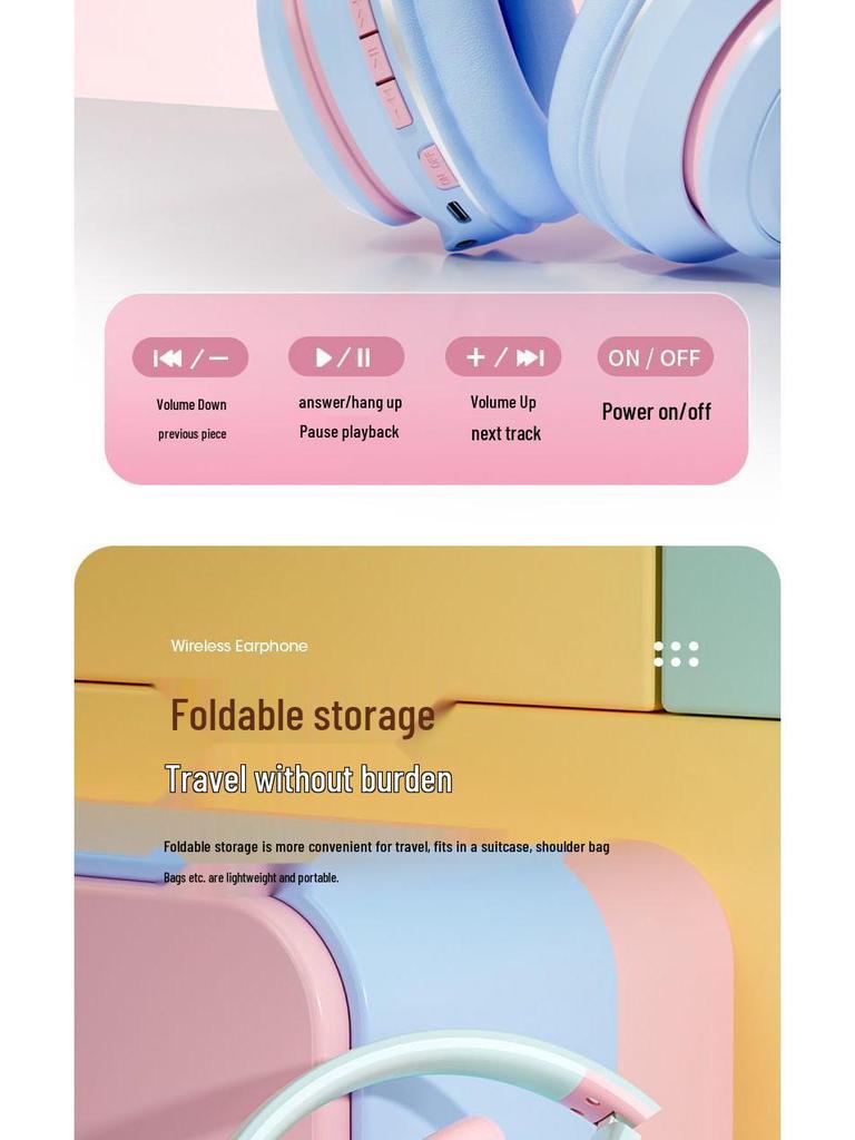 Over-ear Wireless Noise-Cancelling Bluetooth Gaming Headset with Heavy Bass, Compatible with Apple and Huawei Phones