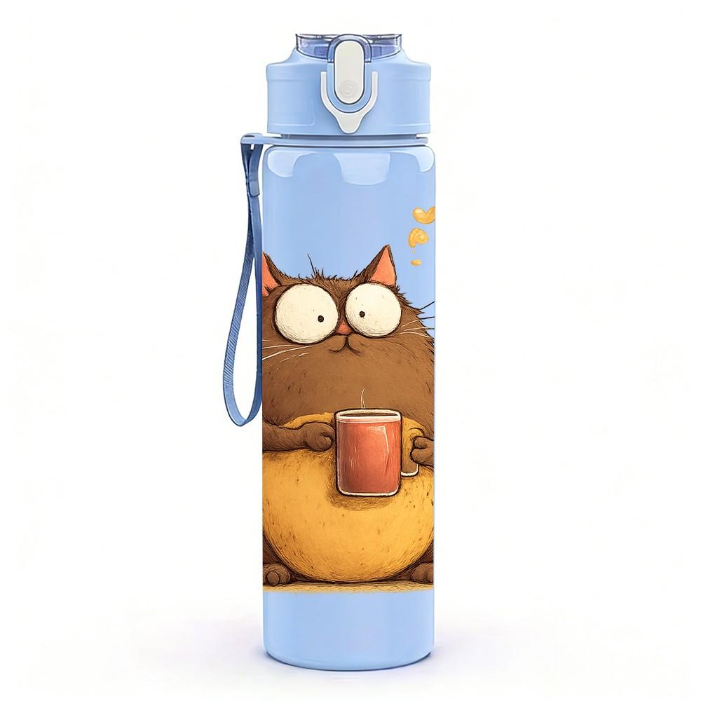 1PC Chubby Cat Mug Morning Coffee 750ml Color Plastic Sports Water Bottle Leakproof Flip Straw Lid Suitable for Sports Office Home Use