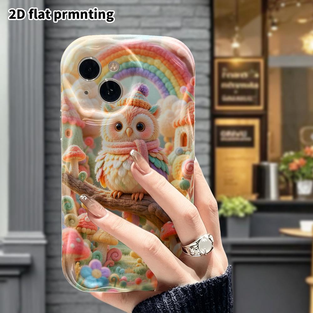 Cabina telefonica: Piatto 2D, adatto per custodia protettiva iPhone 18 17 16 15 14 13 12 Pro, foresta di funghi arcobaleno gufo, vacanze di Natale e Halloween perfette