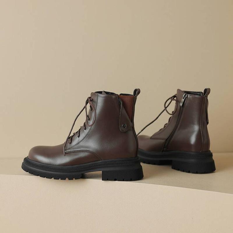 Damen Ritterstiefel für Herbst und Winter, vorne geschnürt, mittlerer Absatz, dicke Sohle, große Größen, quadratischer Absatz, runde Spitze, koreanische Version, einfarbig