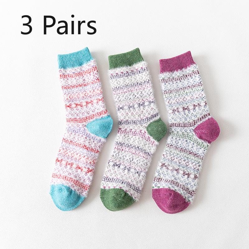 

3 Pairs of Winter New Female Imitation Mink Cashmere Thick Warm Rabbit Wool Tube Socks 3 Pairs