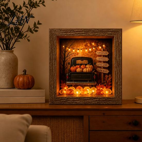 Small Halloween Figures Lighted Frame Ornaments, Light Up Shadow Box, Warm Festive Party Supplies Atmosphere LED Lights for Home Living Room