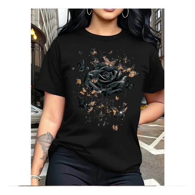 Black T-shirt With Butterfly and Butterflies Print S