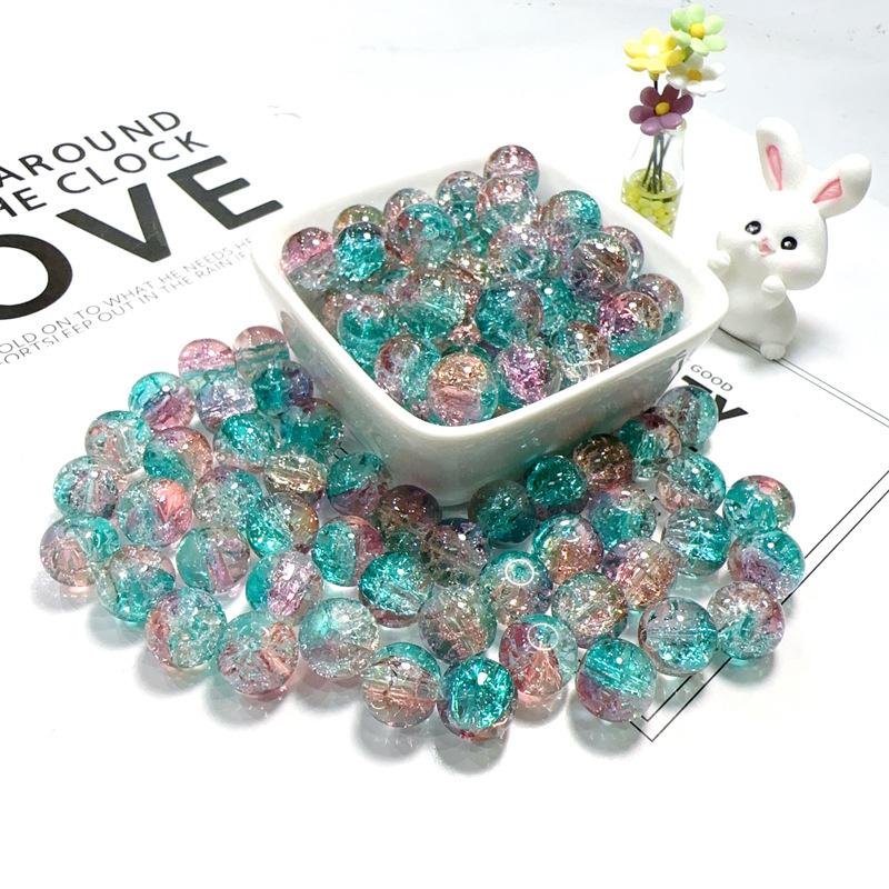 10mm Crackle Glass Round Beads, Loose Spacer Beads DIY Accessories for Bracelet Making 50pcs