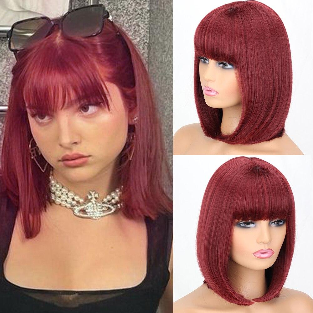 

MISS WIG Синтетическое волокно Короткие прямые парики Боб с челкой Белый Розовый Коричневый Натуральные волосы для женщин Повседневная одежда Косплей 30 cm