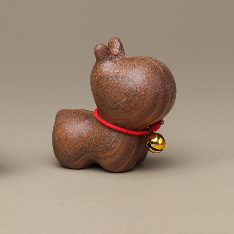 Green Sandalwood Carved Cat & Hippo Desktop Decoration for Home or Office