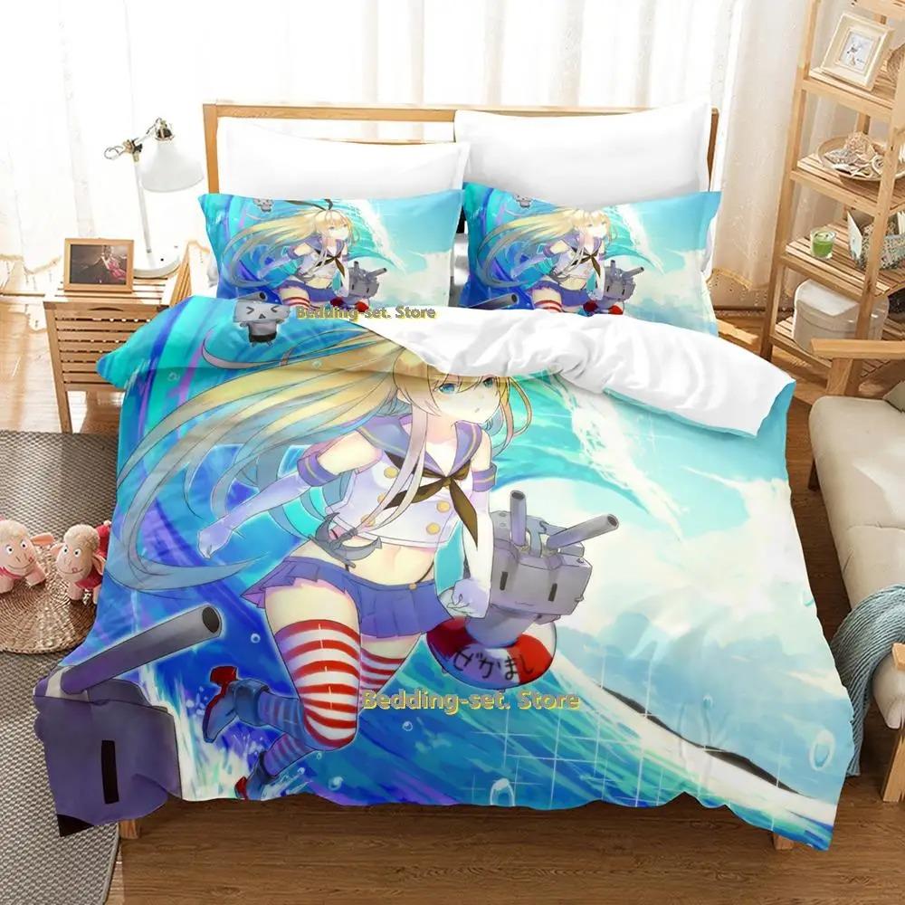 Nytt Kantai Collection Sängklädesset Tecknad Anime tredelat set Vuxen Barn Sovrum Påslakanset 3D Kawaii Flicka enkelsängsset