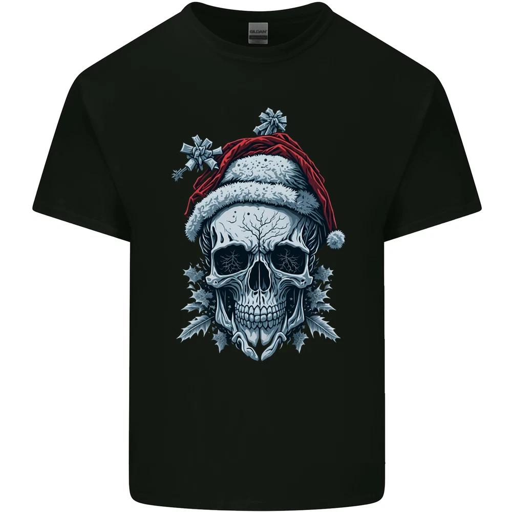 Icy Christmas Skull Wearing an Xmas Hat Unisexs Light Cotton TShirt S