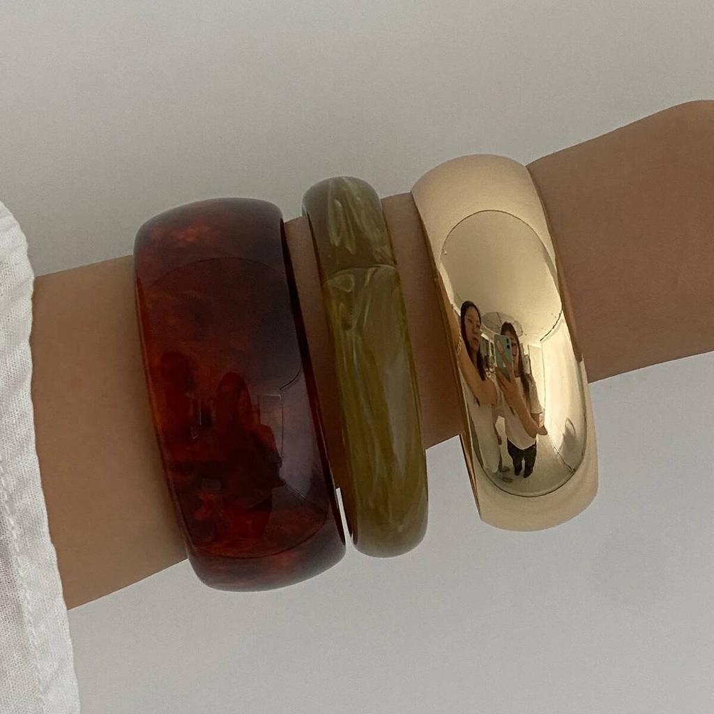 SHIXIN 3 Style Retro Brown Green Thick Resin Acrylic Bracelet for Women Minimalist Round Stackable Bangle Bracelet Party Jewelry