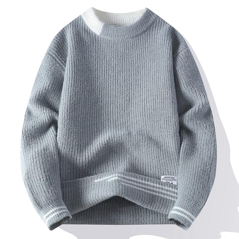 Men S Crew Neck Knit Sweater Color Block Pullover Casual Winter