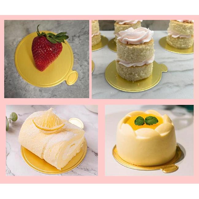 50 Pcs 3.14 Inch Mini Round Golden Cake and Bread Stand for Mousse Cupcake Base Paper Plates Circle Dessert Base Board (Gold)