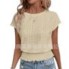 2026 Spring/Summer Jacquard Solid Color Round Neck Ruched Hollow Batwing Short Sleeve Women's T-Shirt for Commuting