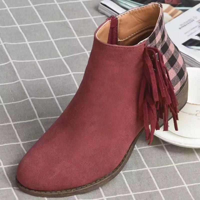 

Осень и зима новая большая размерная обувь Мартин женская большая размерная цветная толстый каблук средний каблук короткие ботинки 43 бордовый