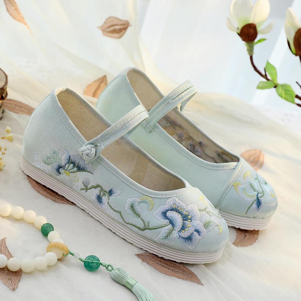 Wanqing 2024 Summer Embroidered Hanfu Women's Bow Shoes with Inner Lift