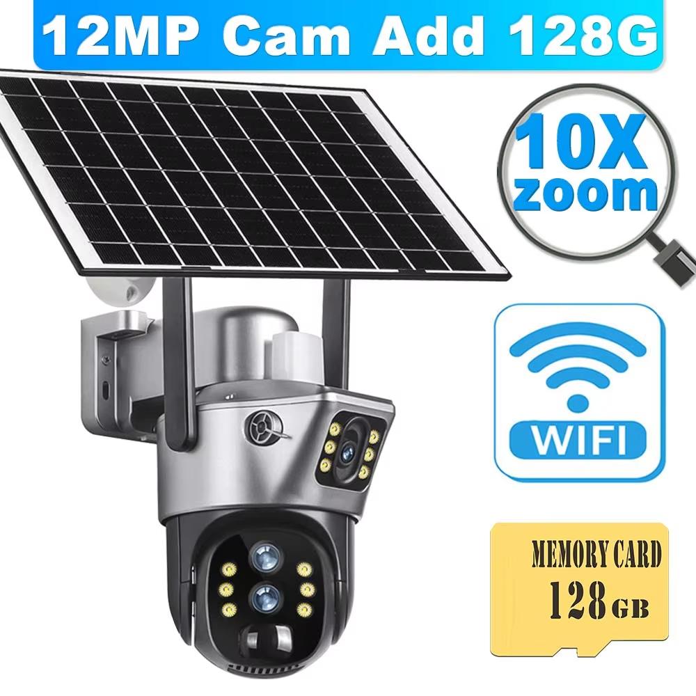 LS VISION 12MP 6K Solárna batériová kamera Vonkajšia 10x Zoom Trojitý objektív PTZ WiFi Dohľadová kamera Bezpečnostná ochrana 4K 8MP Chytrá CCTV kamera
