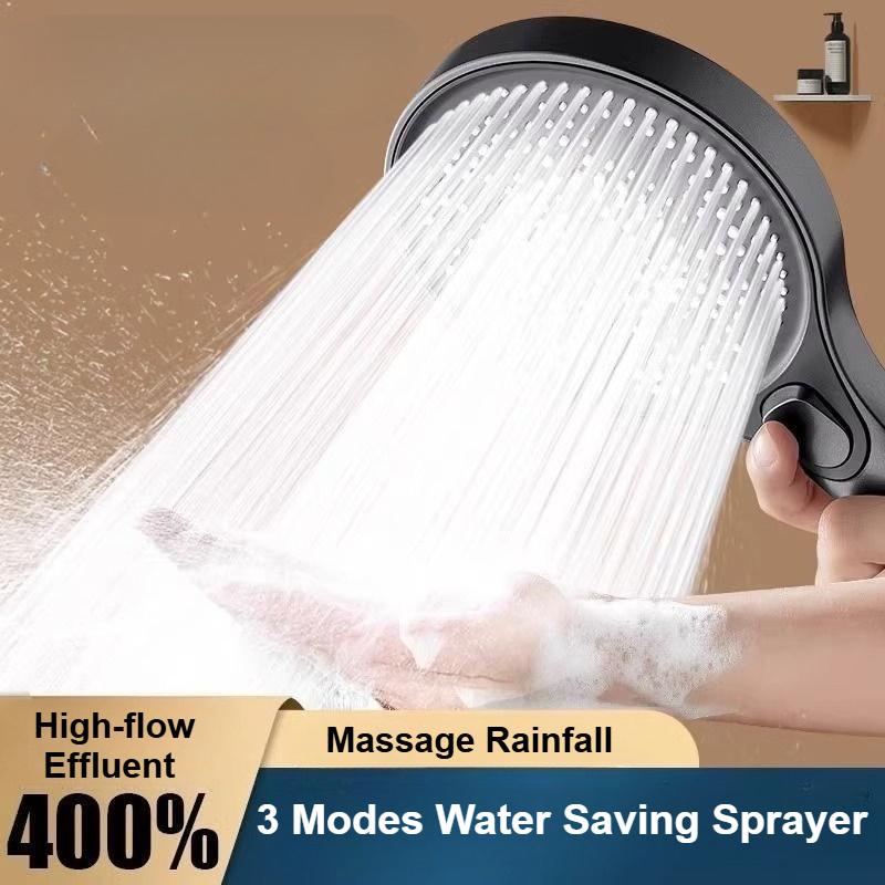 Handheld Shower Head 3 Modes Bathroom Showerhead High Pressure Water Saving Spray Nozzle Massage Rainfall Shower Head