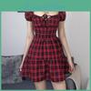 Women Aline Y2k Gothic Plaid Mini Dresses Grunge Punk Bandage Skinny Emo Party Dress Short Sleeve Summer Streetwear