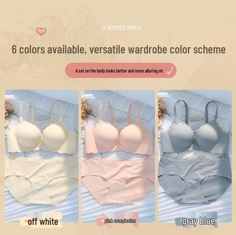 Women's Seamless Underwear Set: Small Chest Enhancement No Underwire Bra & Panty