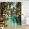 Sunlit Waterfall Shower Curtain Turquoise Pool Rock Walls Lush Trees Polyester Machine Washable with 12 Hooks for Bathroom Decor