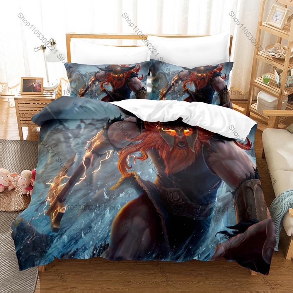 Nordic Art Bedding Set 3Pcs Vigvisir Fantasy Viking Pattern Modern Stylish Bedroom Ornament Vivid Print Cozy Microfiber Bedding