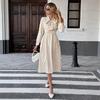 Women's Polka Dots Bow Front Dress Elastic Waist Ruched Flowy Hem Long Sleeve A-Line Midi Wedding Party Dresses