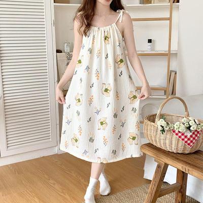 Women's Breathable Stretchy Summer Pajama Dress - Cloud Cotton Camisole Tank Top with Round Neck