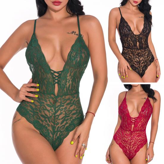 

Женское сексуальное сплошное цветное прозрачное кружевное боди с глубоким V-образным вырезом, одежда для сна