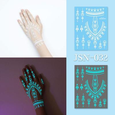 1 list White Henna Tattoo Luminous Blue Hand Temp Tattoo