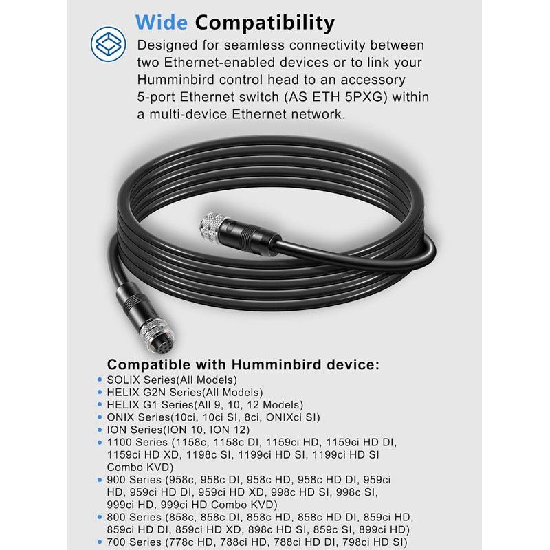 720073-2 AS EC 10E 8 Pin Ethernet Cable for Humminbird, All APEX/XPLORE/SOLIX/ONIX. Fits All HELIX 7/8/9/10/12/15 (10 Feet)