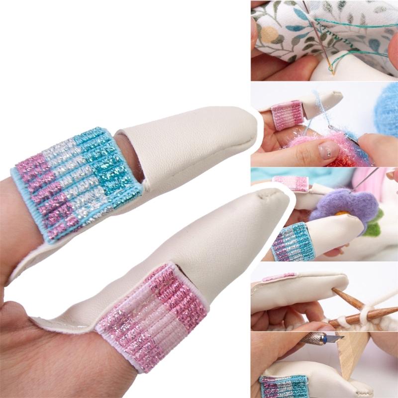 1 Pair Finger Protector Knitting Finger Guards Leather Thimbles Needle Felting Supplies for Hand Sewing Embroidery