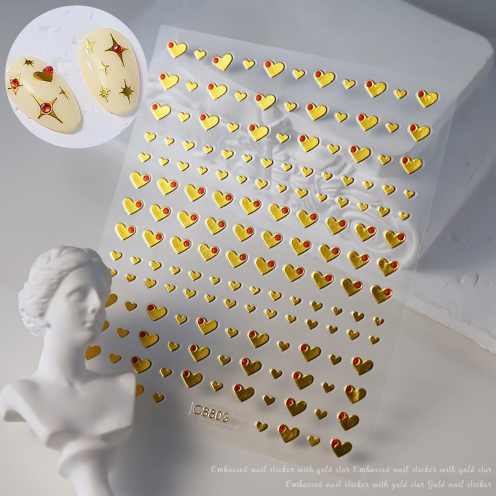 1pcs 3D Bronzing Gold Love Nail Art Stickers Holographic Stars Sun Starlight DIY Nail Decals Manicure Decoration